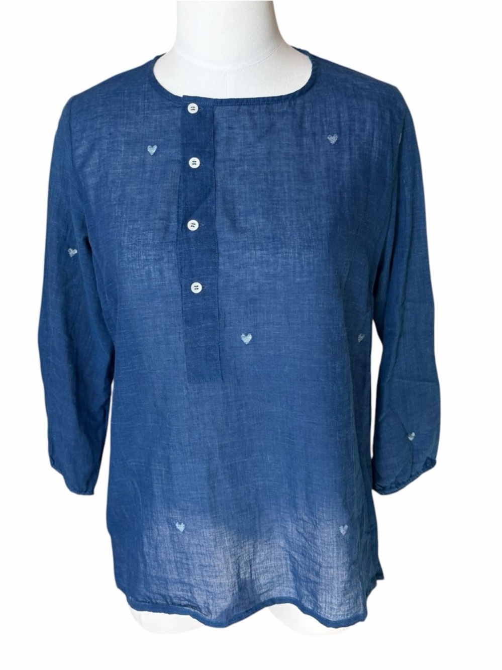 Moismont Paris 100% Cotton Blue Embroidered Heart Tunic Top Brand Size S1 Small